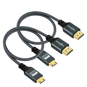 Twozoh Mini HDMI to HDMI Cable 6.6FT 2 Pack, Nylon Braided HDMI to Mini HDMI Support 3D/4K@60Hz 18Gbps/2160P/1080P for Nikon/Canon DSLR, Camcorder, Laptop, Tablet and Graphics/Video Card