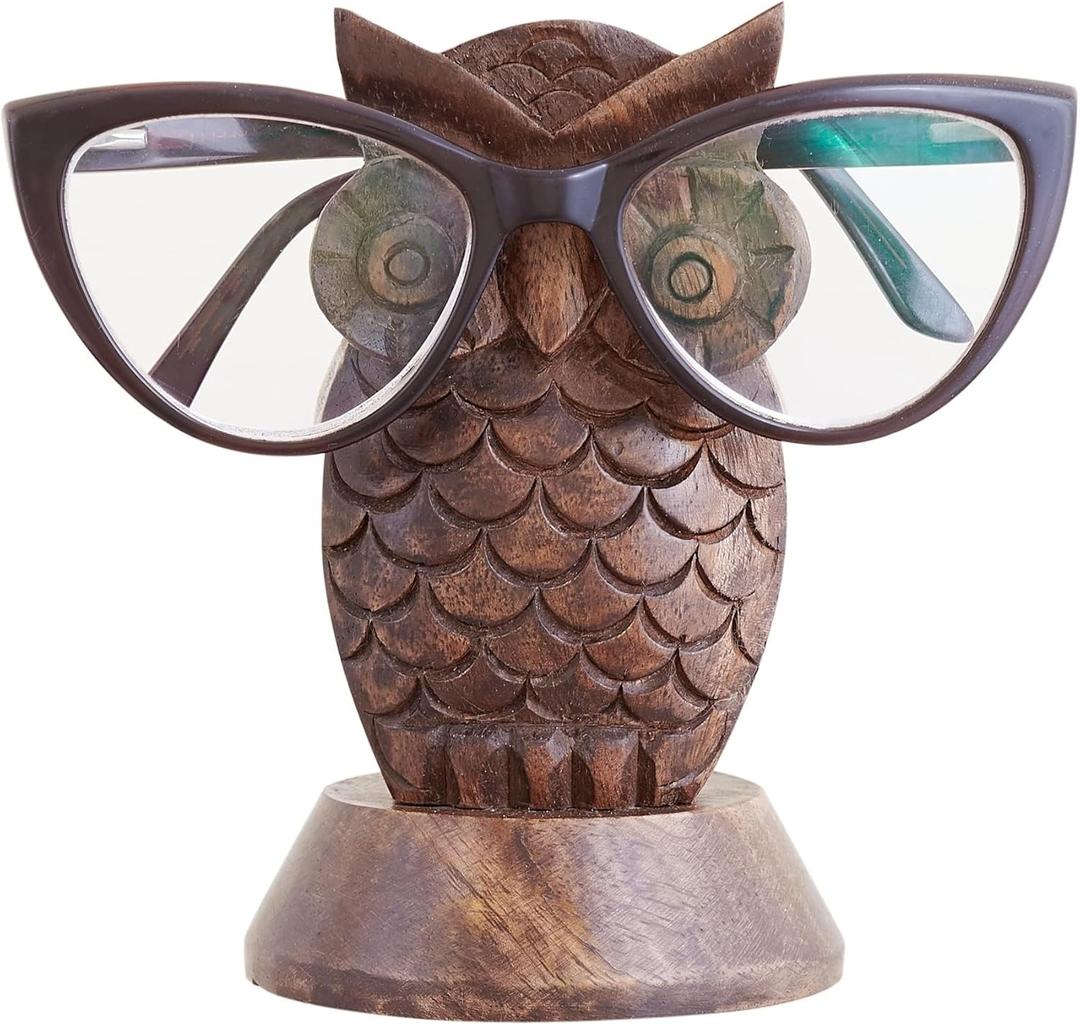 Birthday Gifts for Women Wooden Owl Glasses Holder Night Stand Reading Eyeglass Spectacle Retainer Gifts for Adults Women Men Him Her Mom Dad Car (Brown)