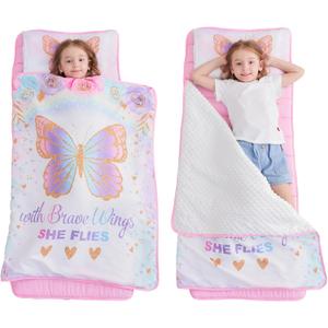 Extra Large Toddler Nap mat by Cokouchyi, Toddler Sleeping Bag with Removable Pillow, Measures 53 x 21 x 1.5 Inches, Sleeping Mat, Ideal for Daycare and Preschool Kindergarten (Butterfly)