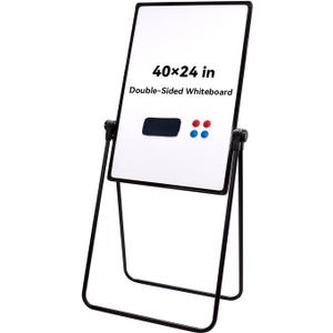 Magnetic Dry Erase Board with Stand, 40"x24" Double Sided U Stand White Board, Height Adjustable Flip Chart Easel, Portable Foldable Whiteboard for Home Office Restaurant
