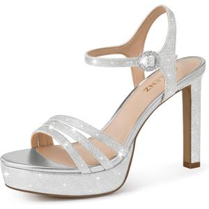 CELLENZ Women Strappy High Heels: 4.3 Inch Wedding Bride Shoes Prom Party Sexy Heel, Comfortable Platform Heeled Sandals, Satin Black White Blue Hot Pink Size 8