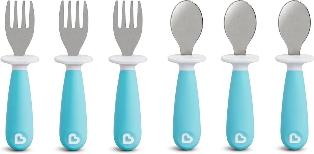 Munchkin Raise Toddler Fork and Spoon Utensil Set, Rest Keeps Tip Off Table, BPA Free, 6 Pack, Blue