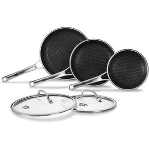 OATOFP Non Stick Frying Pans Set with Lids, Hybrid Skillet Set Nonstick (8+10+12inch), Pans for cooking, PFOA Free Stainless Steel Kitchen set, Dishwasher and Oven-Safe Cookware Sets