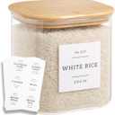 HHMJSM Large Glass Flour and Sugar Containers with 42 Kitchen Pantry Labels - 85 Oz Glass Food Storage Containers with Airtight Lids - Square Glass Jars with Bamboo Lids for Rice, Pasta, Cookies