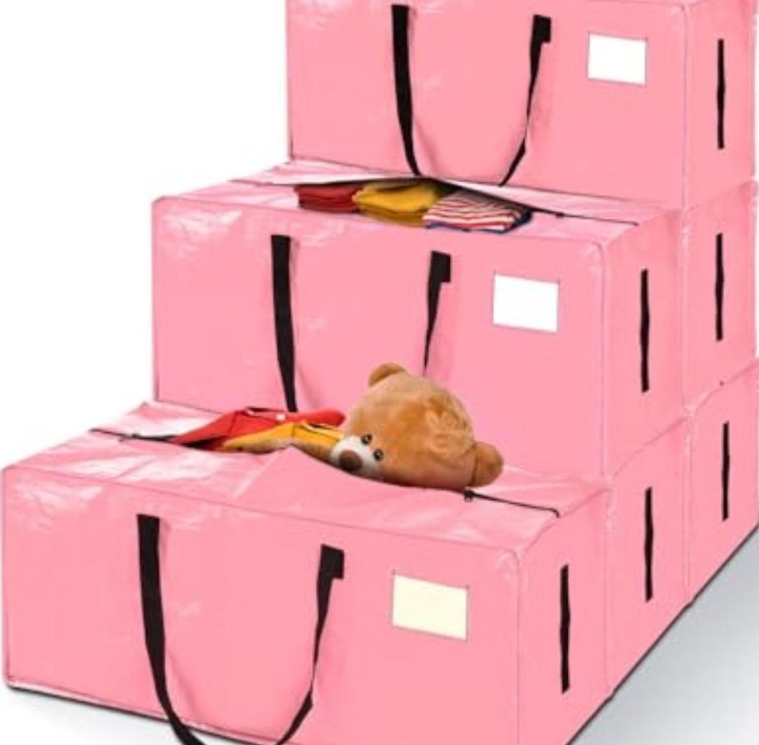 AdeaBag 12 Pack Extra Large Moving Bags, Heavy Duty Packing Bags with Zippers and Handles for Space Saving, Clothes Storage, College Essentials, Travel, Pink