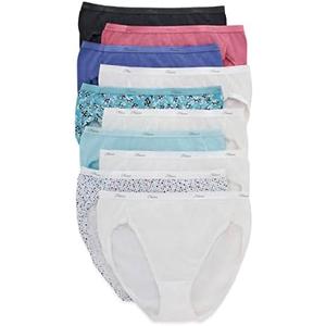 Hanes Women's Hi-Cut Cotton Underwear, Value 10-Pack, Assorted High-Waisted Panties (Size 7, Solid/Print Mix)