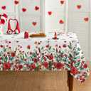 Horaldaily Valentine Tablecloth 6060 Inch Square, Rose Flower Butterfly Red Hearts Washable Table Cover for Party Picnic Dinner Decor