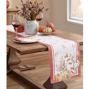 Home Bargains Plus Thanksgiving Contemporary Orange Pumpkin Table Runner, 70 Inch Long, Fall Harvest Easy Care Table Runner