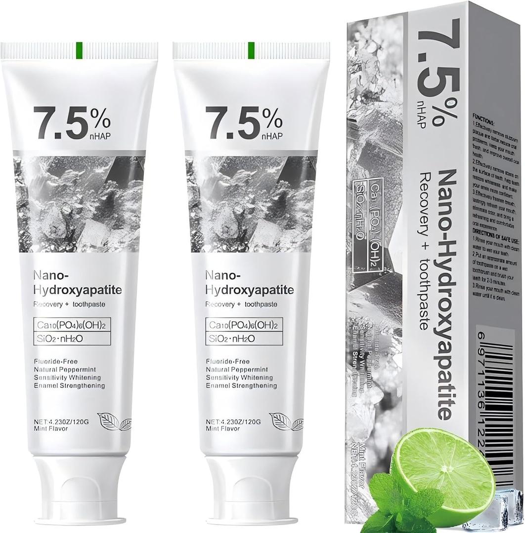 7.5% Hydroxyapatite Toothpaste, 7.5% Hydroxyapatite Toothpaste for Advanced Enamel Protection, Appropriate for Sensitive Teeth, Gentle and Effective Formula, Fresh Mint (2)