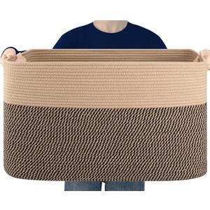 Extra Large Blanket Basket, Toy Basket Bin for Kids, Cotton Rope Woven Storage Basket for Living Room, Nursery, Baby Room Decorative Organizer, 24''16''15'', Brown & Black (96L)