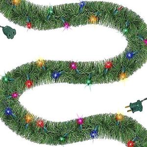 Biswing 15 FT Pre-lit Christmas Green Garland, Lighted Artificial Pine Garlands with 35 Count Multicolor Lights, Connectable & Light Up for Indoor Outdoor Gate Home Winter Holiday New Year Decor