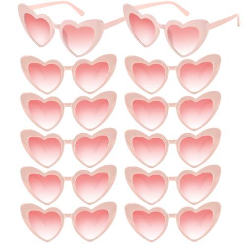 NACHLYNN 12 Pairs Heart Shaped Sunglasses Bachelorette Sunglasses Love Vintage Heart Glasses for Women Party Weddings (12, Pink)