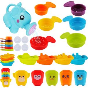 Baby Bath Toys for Kids Ages 1-3, 16 PCS Mold Free Bath Toys for Toddlers with Floating Boats,Watering Can,Water Cup Set& Bath Spoons, Bathtub Water Pool Toys for Babies and Toddlers (#2)