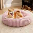 Bedsure Donut Large Dog Bed - Washable Faux Fur with Corduroy Fleece & Anti Slip Bottom, Round Pet Bed with Removable Cover, Blush Pink, 36x36x10 inches