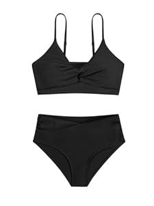 Girls' Swimsuits 2 Piece Bikini Set Solid Color Twist Cross Spaghetti Straps Bathing Suit Teen Swimwear with Chest Pad (9-10 Years) Girls' Swimsuits 2 Piece Bikini Set Solid Color Twist Cross Spaghetti Straps Bathing Suit Teen Swimwear with Chest Pad (9-10 Years)