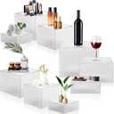 Suzile 9 Pcs Food Risers Buffet Risers Acrylic Display Box Cube 5 Sided Clear Display Riser with Hollow Bottoms for Party, 8 x 8 x 6 Inch, 7 x 7 x 4 Inch, 6 x 6 x 2 Inch (Crushed Ice Pattern)