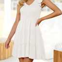 ZESICA Women's 2026 Summer Casual V Neck Flutter Sleeve Bohemian Ruffle Smocked A Line Swing Mini Dress (White, M)