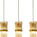 Ken & Ricky Pendant Lights Kitchen Island Gold 3 Pack,Crystal Pendant Lighting Over Island,Modern Pendant Light Fixtures for Dining Room Bedroom Bathroom Livingroom