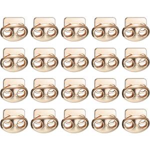 uxcell Spring Cord Lock End Toggle, 20Pcs Double Hole Spring Stopper Alloy Fastener Slider Toggles Clip for Drawstrings, Shoelaces, Bags (Gold,17x15x7mm)