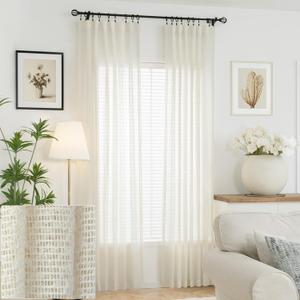 Designer Knit Mesh Curtains,63-inch Long Natural Curtains, Premium Farmhouse Drapes for Living Room Bedroom, Heavyweight Cashmere Cream Drapes,Set of 2 Panels (W50 x L63, Natural) (White Stripe) Designer Knit Mesh Curtains,63-inch Long Natural Curtains, Premium Farmhouse Drapes for Living Room Bedroom, Heavyweight Cashmere Cream Drapes,Set of 2 Panels (W50 x L63, Natural) (White Stripe)