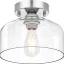 Semi Flush Mount Ceiling Light Silver, Clear Glass Pendant Lamp Shade, Modern Farmhouse Light Fixture for Hallway Corridor Kitchen Entryway Bedroom, Bulb Not Included