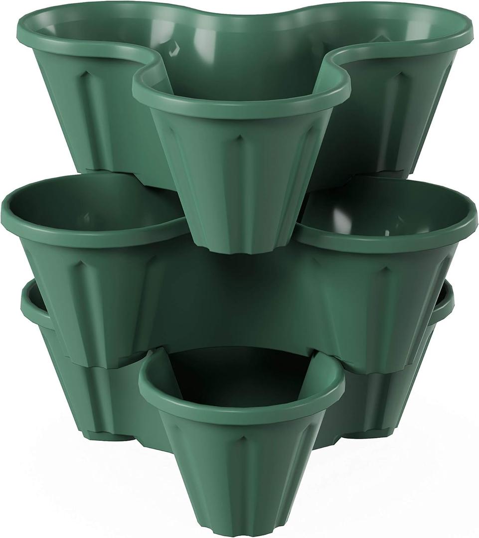 Pure Garden Set of 3 Stacking Planter Tower - 3-Tier Space Saving Flower Pots - Indoor/Outdoor Vertical Herb and Vegetable Planter (Hunter Green) Pure Garden Set of 3 Stacking Planter Tower - 3-Tier Space Saving Flower Pots - Indoor/Outdoor Vertical Herb and Vegetable Planter (Hunter Green)