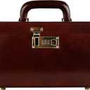 Time Resistance Leather Jewelry Box - Full Grain Leather Organizer, Accessories Storage with Key Lock for Women (Brown) (Unknown password)