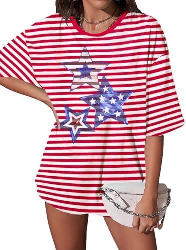 Patriotic Shirts for Women American Flag Shirt 4th of July Tshirt Graphic Tees Casual Short Sleeve Tee Top, S