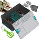 Self-Cleaning Reptile Feeder Insect Habitat with Escape-Proof Lid, Removable Climbing Frame, Water Sponge & Bug Spoon Cricket/Roach Enclosure, Easy-Clean, Ventilated for Lizards, Frogs & Pets