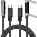 240W USB C to USB C Cable 2-Pack 5FT with Desktop Stand, 90 Degree Right Angle Braided Fast Charging Type C Cord for iPhone 17/16/15, MacBook Pro/Air M4, Galaxy S25/S24, iPad Pro, Switch