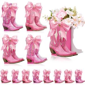 12 Set Pink Western Cowgirl Bow Boots Flower Boxes Centerpiece Boot Shape Gift Boxes Western Party Decoration Vase Centerpiece for Table Boots for Rodeo Birthday Baby Shower Wedding Supplies