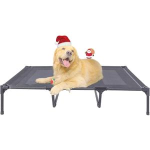 Suddus Elevated Dog Bed for Large Dogs 140lb, Breathable Cooling Raised Dog Cot with Dual Support Bars & Metal Frame, No-Slip Feet, Waterproof Pet Bed for Indoor/ Outdoor, X-Large, 48 * 36 * 9in, Grey