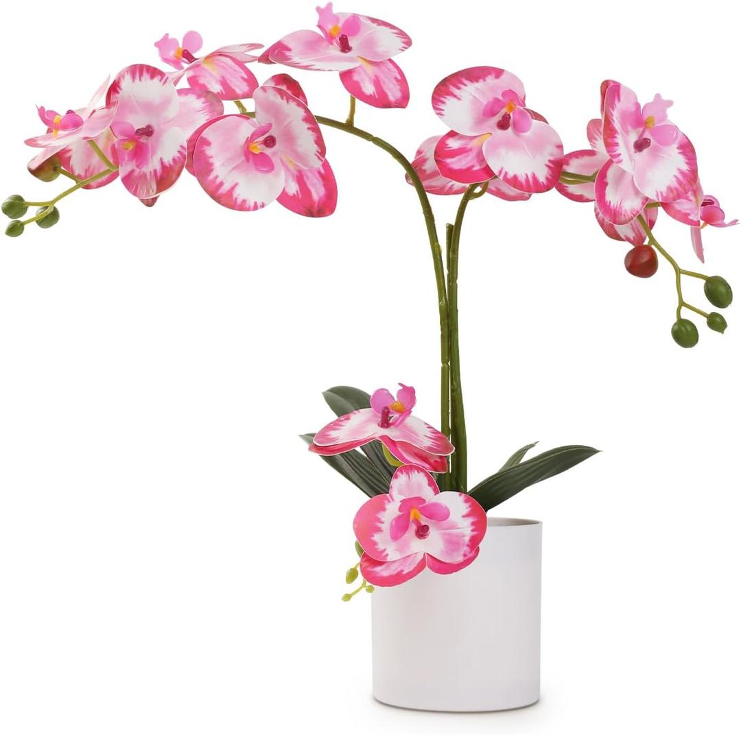 Ucky Fake Orchid Pink Butterfly Orchid Artificial Flowers Pink 15 Inch Orchid Bonsai Realistic Plastic Flower Fake Flowers for Home Table and Cabinet Decoration Party and Wedding Decor Flowers