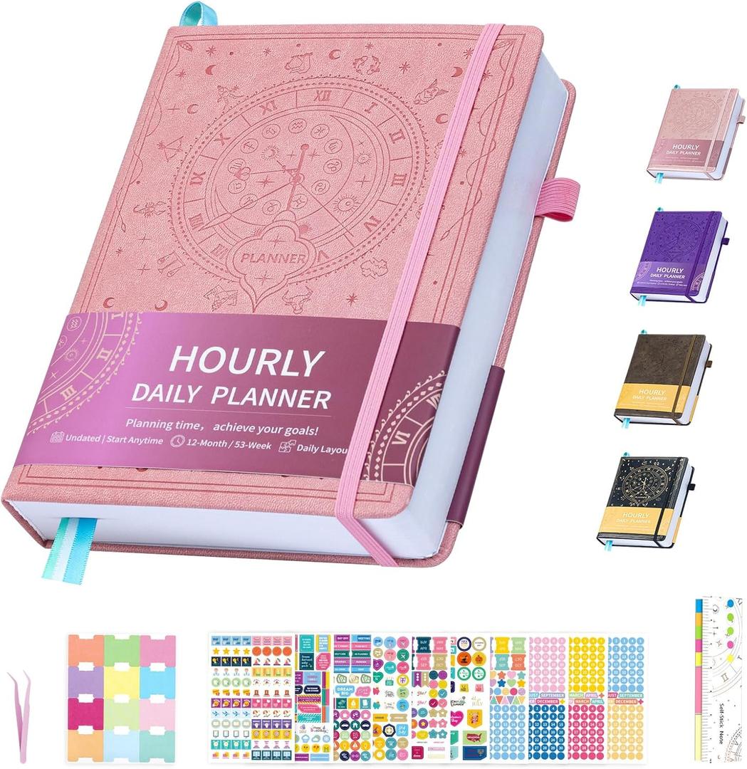 2025-2026 Undated 12 Month Planner Hardcover (5.5x8.5") - Weekly & Monthly Academic Life Organizer, Productivity Journal, Thick Paper, Sticker, Bookmark, Pen Loop (Pink)