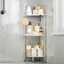 Consumest Corner Shower Caddy Stand - 3 Tier Shower Organizer with Soap Holder, Tall Floor Corner Shelf Standing with Adjustable Feet & 4 Hooks, Storage Rack for Bathroom, Silver