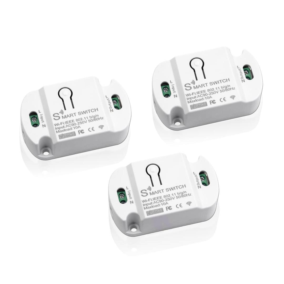 10A Basic Wi-Fi Wireless Smart Switch for Smart Home Smart Life APP Compatible with Alexa & Google Home Assistant No Hub Required Support DIY Module (3 pcs)