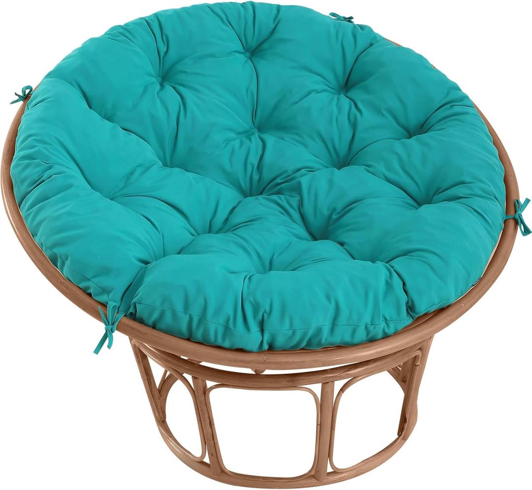 Papasan Chair Cushion Outdoor, Round Papasan Cushion Indoor with Ties, Waterproof Circle Seat Pad for Porch Patio Garden, 45 in Blue, Cushion Only