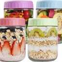 Overnight Oats Containers with Lids, 16oz Glass Jars with Lids 4 pcs, Candy, Wide Mouth Mason jars for Salad, Yogurt, Snacks, Meal Prep