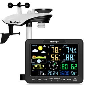 Sainlogic SA68 Home Weather Station with Weather Stations Wireless Indoor Outdoor and Rain Gauge Outdoor for Temperature, Humidity, Forecast, Pressure, Moon Phase, Alarm Clock for Bedroom, Black(No WiFi)