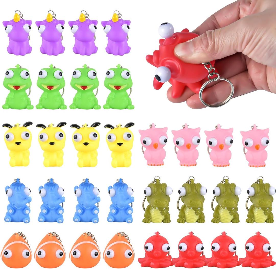 Squishy Toys Kids Party Favors - 30 Packs Popping Eyes Animal Keychains