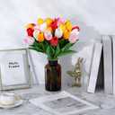 SITUMEIZI Fake Flowers Tulips Artificial Flower 15pcs Real Touch PU 14" for Spring Easter Home Kitchen Wedding Bouquet Bulk Mother's Gift Day Decorations(Assorted Colors,5)