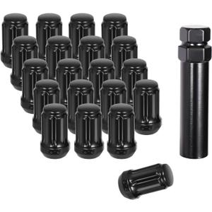 NPAUTO Wheel Lug Nuts 1/2 x 20 Black, 1/2''-20 Replacement for Ford Mustang, F-150, Explorer, Commander, Jeep Wrangler, Liberty, Grand Cherokee, Bulge Acorn Spline,1.38" Tall, 1 Lug Nut Key, 20+1Pcs