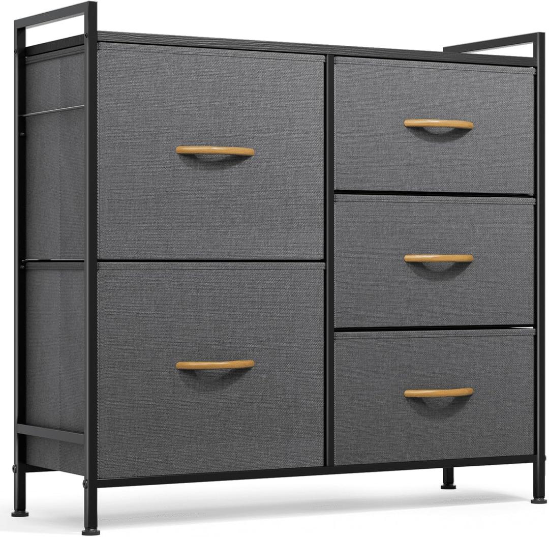 ROMOON Dresser for Bedroom, Storage and Organizers for Closet with 5 Drawers, Small Fabric Dresser and Chests of Drawers for Kids Bedroom, Nursery, Living Room, Hallway (Dark Grey)