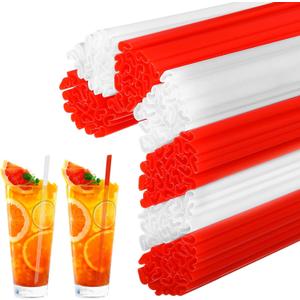 2 x 150 Pcs Christmas Candy Cane Shaped Plastic Straws Disposable Drinking Straw Bulk for Cocktail Xmas Party Birthday Party Supplies (Red,White)