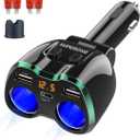 SUPERONE 2 Socket Cigarette Lighter Splitter 12/24V 80W Dual USB Type-C Adapter Independent Switch LED Voltage Display Replaceable 10A Fuse Compatible Cell Phone GPS Dash Cam (Green)