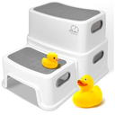 Forbena Toddler Step Stool for Bathroom Sink, 2 Step Stool for Kids Toilet Potty Training, NonSlip Toddlers Baby Child Kid Plastic Poop Stools with Handle for Kitchen Counter Bed (WhiteGrey)