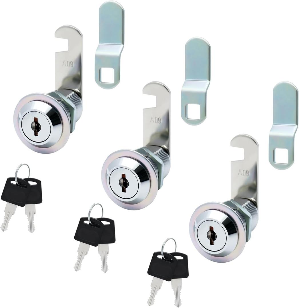 AOTWSEN Cabinet Cam Lock Set - 1-1/8" Chrome Zinc Alloy Cylinder for 7/8" Panels, Secure Replacement for File Drawers/Mailboxes/RV Storage (2-Pack)