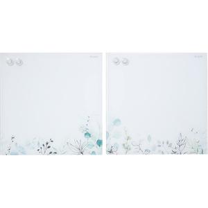 ECR4KIDS MessageStor Magnetic Dry-Erase Glass Board with Magnets, 17.5in x 17.5in, Wall-Mounted Whiteboard, Botanical, 2-Pack