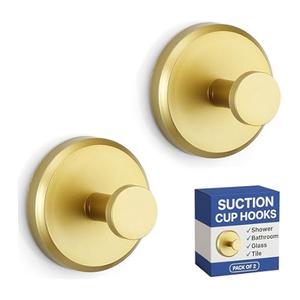 Luxe Hold 2PCS No-Drill Suction Cup Hooks-Gold, Waterproof for Shower & Bathroom, Mounts on Glass Doors, Holds Up to 15lbs