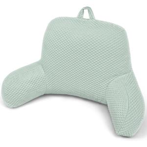 Reading Pillow, Silk Back Support Pillow for Bed Sitting Up, Large Bed Rest Pillow with Arms for Adults, Back Support for Couch and Chair, Green